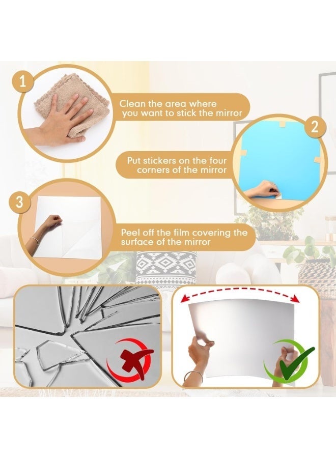 ألواح مرايا أكريليك ذاتية اللصق - مرايا جدارية زخرفية مقاومة للكسر للمنزل والفصول الدراسية وغرف اللعب - 4 قطع - Image 4